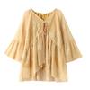 A New V-neck Ruffled Design Top with A Lace Tie for Plus-size Women's Wear In Spring and Autumn