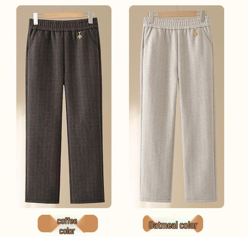 Women's High-Waist Elastic Stretch Pants - Winter Thickened, Loose Straight Fit for Middle-Aged & Elderly