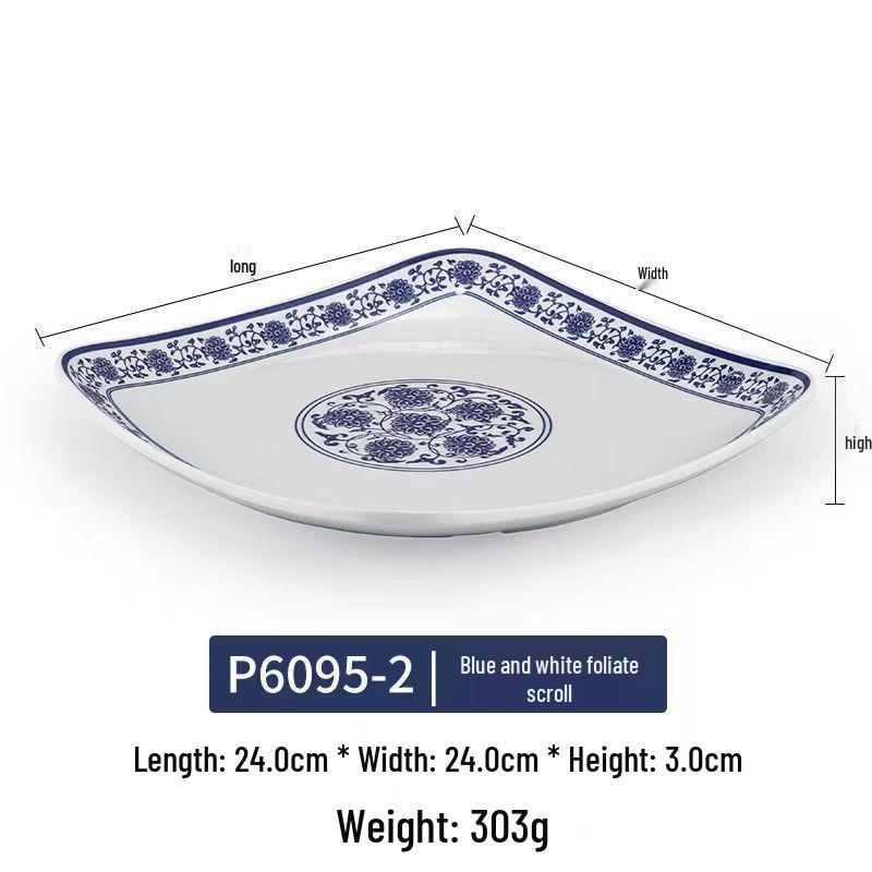 Melamine Blue & White Porcelain Square Plate for Hotels & Restaurants - Stir-Fry, Fast Food, Cold Dishes, Rice Bowl, Commercial Use.