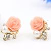 Koreanische Mode Rose Blume Harz Rose Ohrringe Neue Koreanische Damen Imitationsperle Kristall Ohrringe Großhandel Damen Zirkon