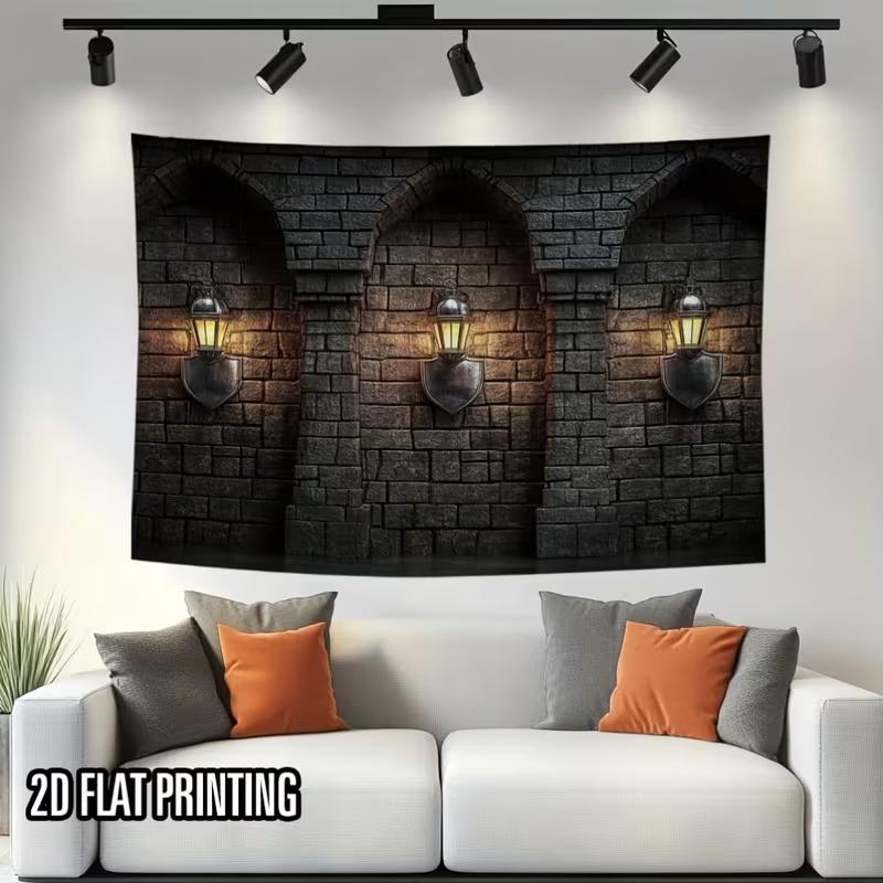 Halloween Castle Backdrop - Medieval Stone Wall Lanterns Photography Prop