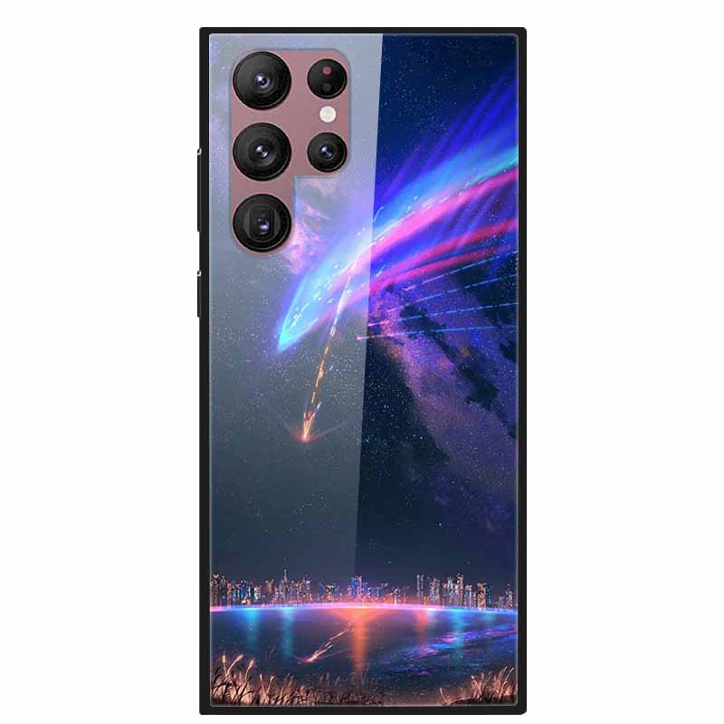 For Samsung Galaxy S22 Ultra 5G Phone Case Tempered Glass Back Cover Hard Case For Samsung  S22 Plus S 22 Capa Shell Funda Coque