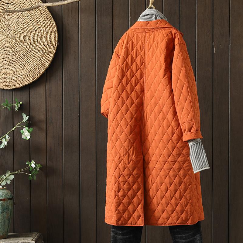 Pocket Solid Women Parkas Winter Orange Straight Warm Thicken Knee-Length Female Outwear Coats Tops