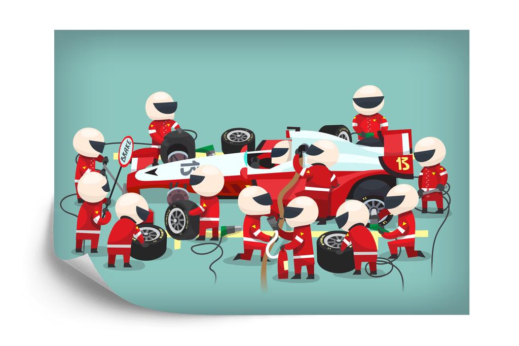Photomural F1 Car Pit Stop Washable Fleece 152.5x104