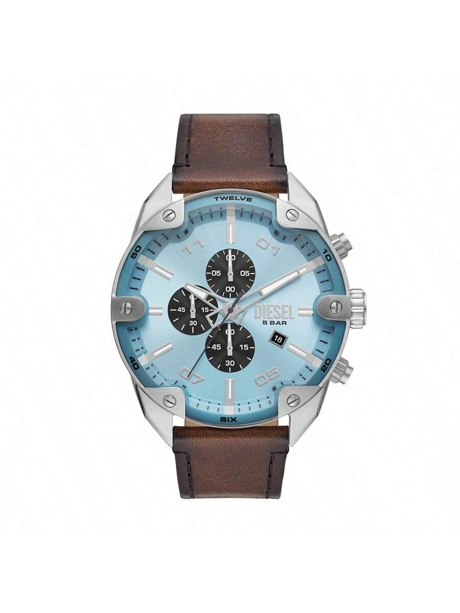 Diesel Gold Black Dial Leather Strap Men s Quartz Movement DZ4606 синий