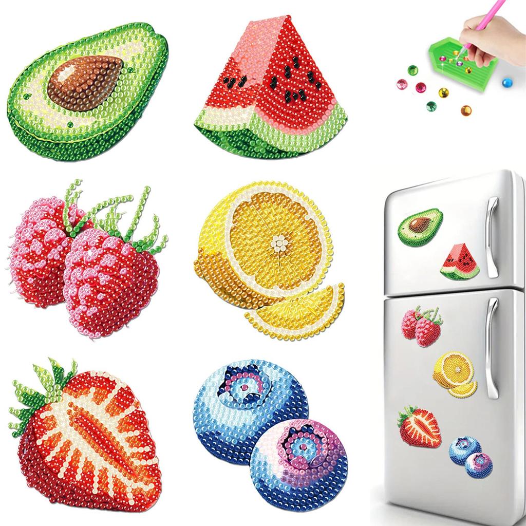 6Pcs 2D/Flat DIY Crystal Sparkling Diamond Magnets Set Diamond Painting Magnets Kit for Holiday Festive Parties