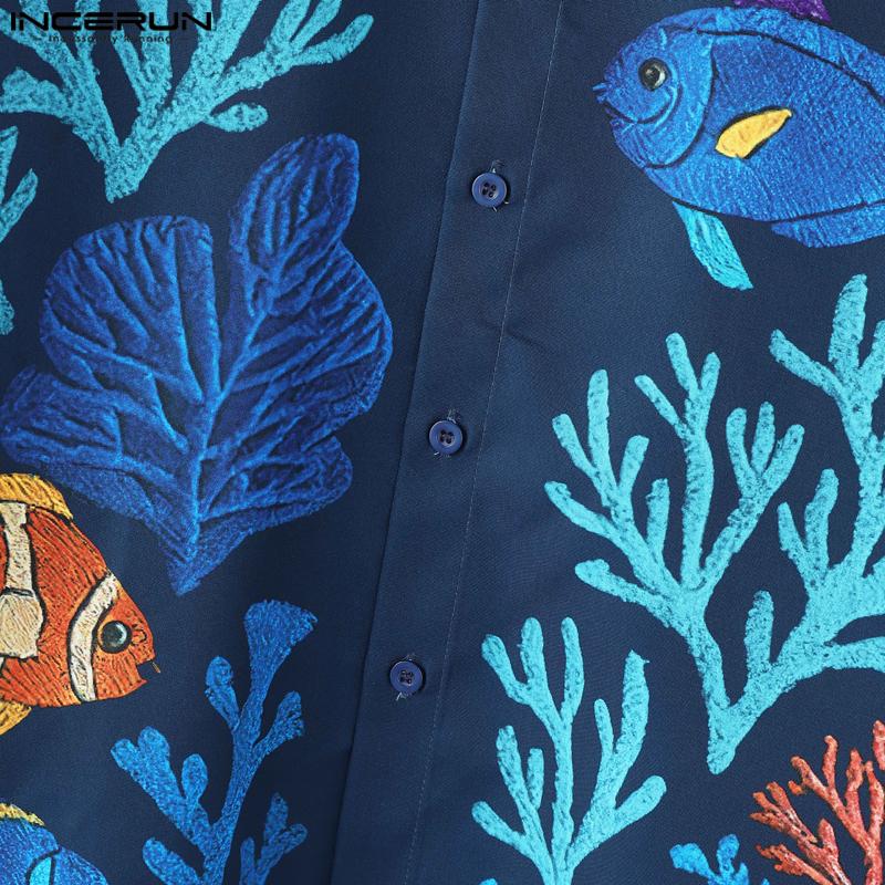 INCERUN Men Casual Loose 3/4 Sleeve Print Oversized Shirts Tops