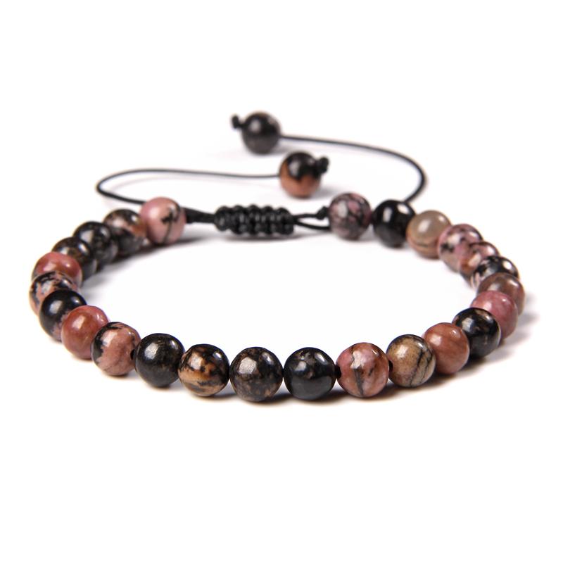 Natural Stone 6mm Beads Bracelet Adjustable Rope String Braided Bracelets For Women Men Amethysts Red Agates Lava Beaded Bangles