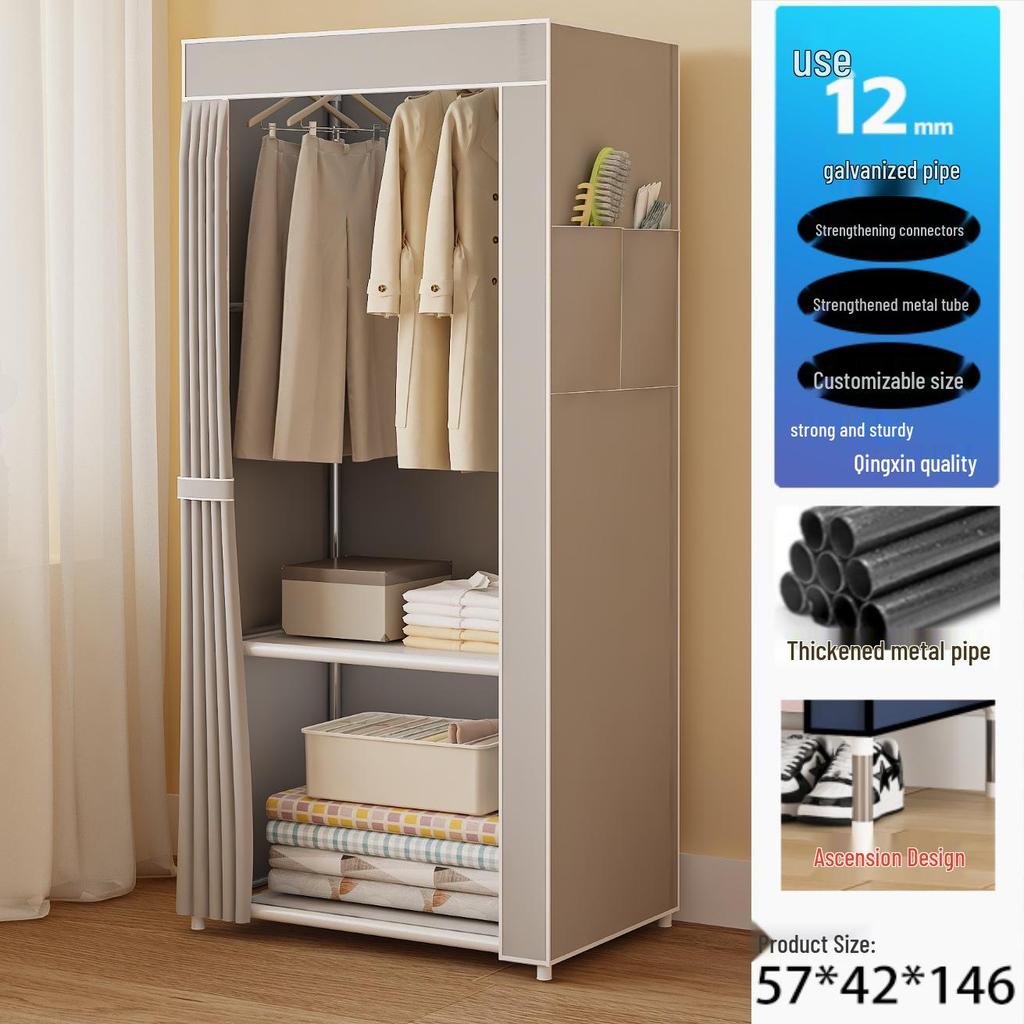 Multi-layer Wardrobe: Metal Coat Rack with Hangers & Storage Shelves for Dorms and Rentals