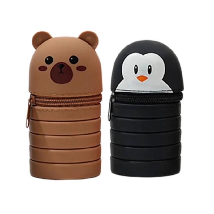 

2Pcs Cartoon Pencil Bag Telescoping Pen Case Zippered Silicone Pen Pouches Pencil Bag Stationeries Bag for Student