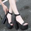 Big Size 34-43 Super High Heels 14cm Roman Sandals Women  Summer PU Leather Platform Ladies Casual Chunky Heel Buckle Shoes