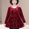 Women's Plus Size Velvet Blouse Round Neck Jacquard Loose Pullover Base Shirt Long Sleeve Velvet T-Shirt Top