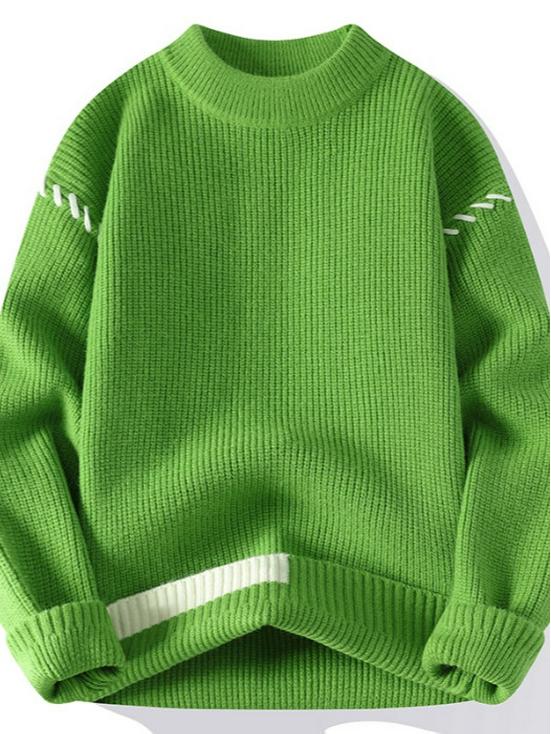 Men's Thickened Red Sweater for Autumn/Winter - Warm, Knitted, Round Neck, Trendy Base Layer