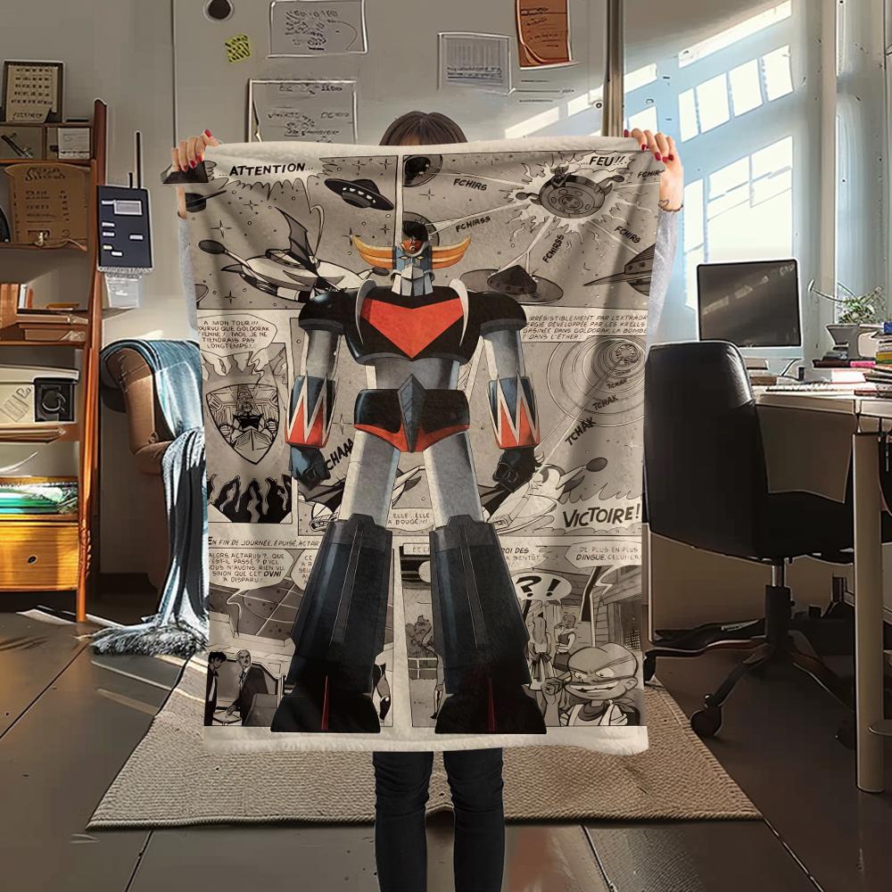 1PC Grendizer Goldorak Print Flannel Blanket, High quality Comfortable for All Seasons, Home Decor, Warmth and Comfort, Perfect for Christmas Gifts