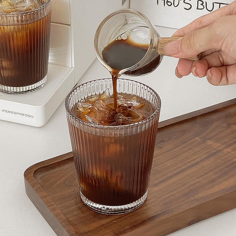 2pcs Set 240ml Wine Glass Household Drinkware American Coffee Cup Lemon Tea Glass Vertical Stripe Cup Travel Coffee Mug Party