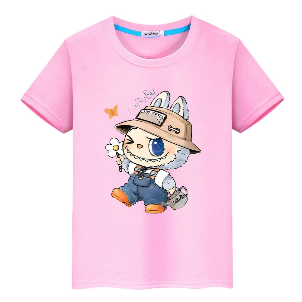 Labubu 100%Cotton T Shirt for Kids Boy 10years Toddler Girl Clothes Kawaii Tops Anime Short  Pride Tshirt Y2k Kids Clothes Girls