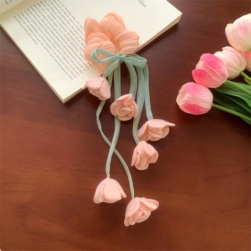 Elegant Floral Tulle Scrunchie With Fringe Detailing Headbands Rope Hair Band For Everyday Styling