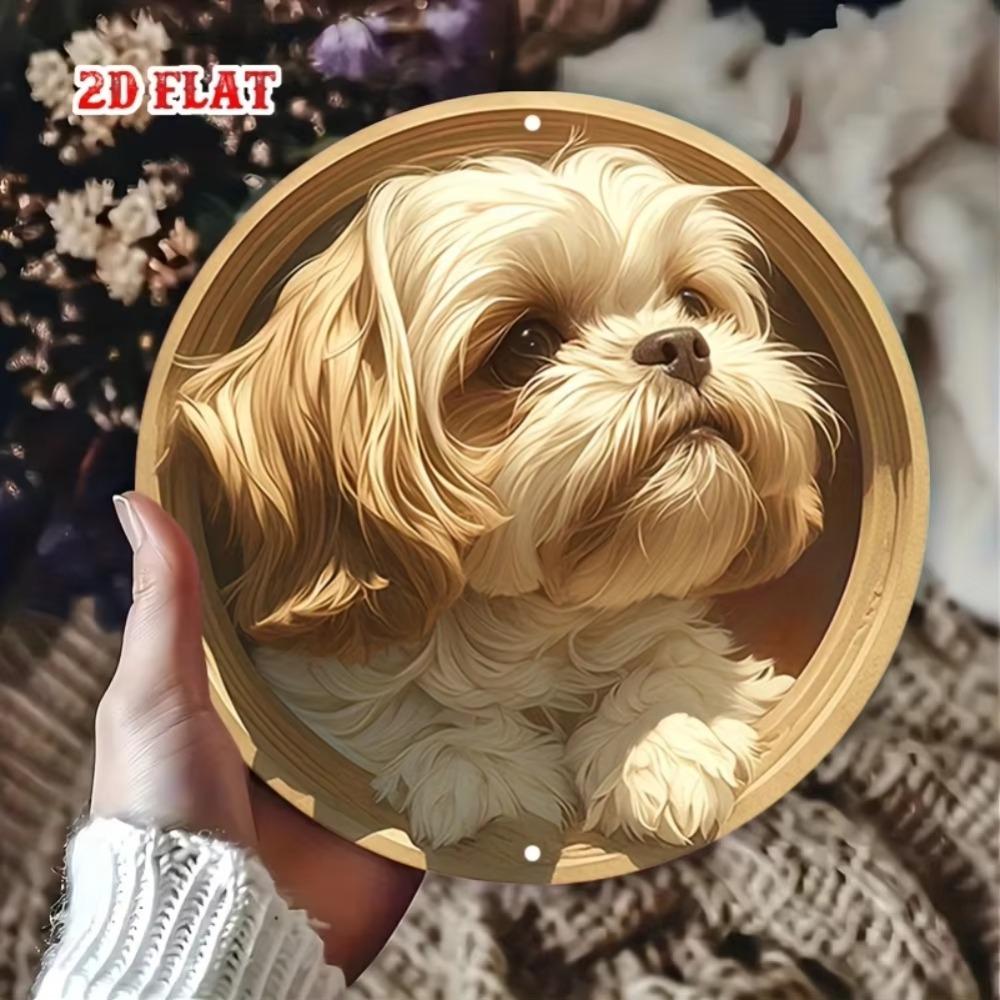 Vintage Shih Tzu Dog Metal Wall Art Durable Aluminum Poster for Home Decor