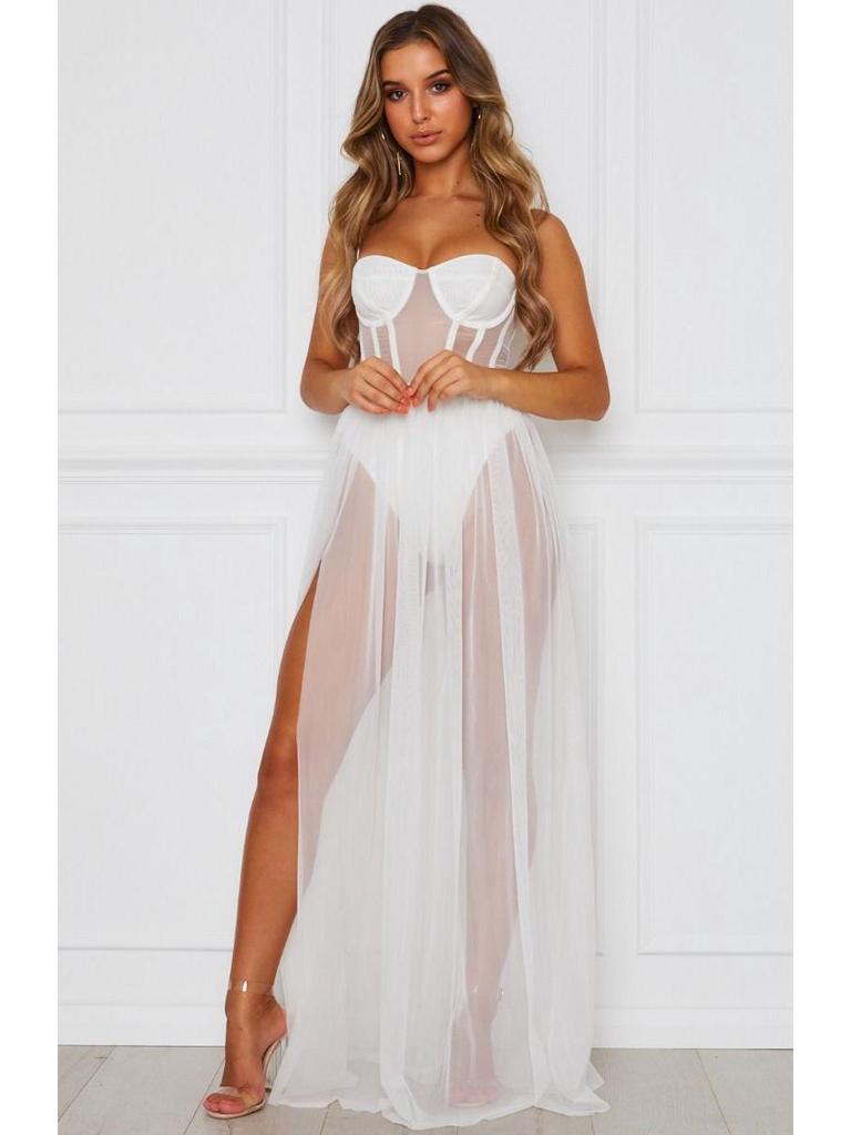 Hot Sale White Mesh Long Dress - Muse Macy Collection