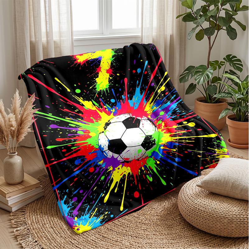 

Colorful Soccer Ball blanket Personalized Name Flannel Blanket Soft Cozy Plush Throw for Sofa Bed Lightweight Home Decor 75x90cm