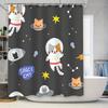 Cute Space Cat Shower Curtain Cosmic Kitty Bathroom Decor Astronaut Cats Print Black Background With Stars Perfect For Kids Room