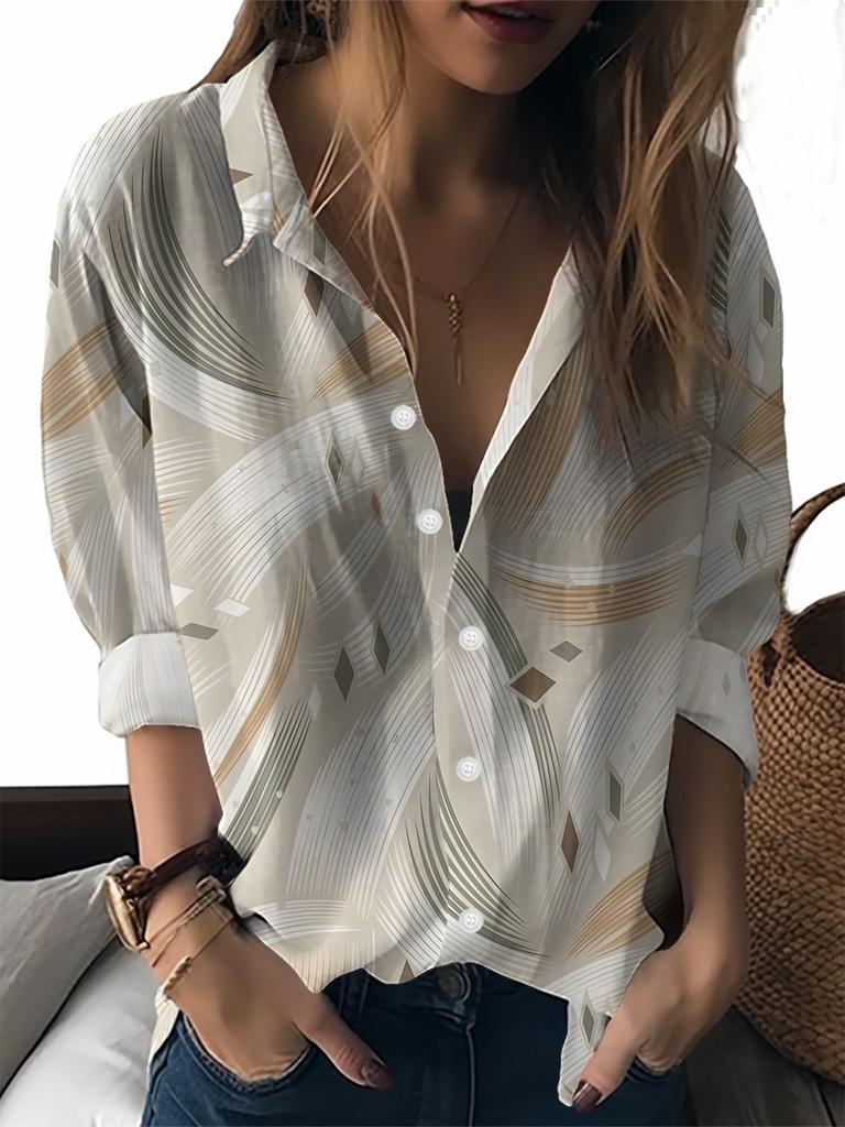 Colorful Cartoon Element Printed Lapel Shirt Women's Loose Casual and Comfortable Single-breasted Commuter Top