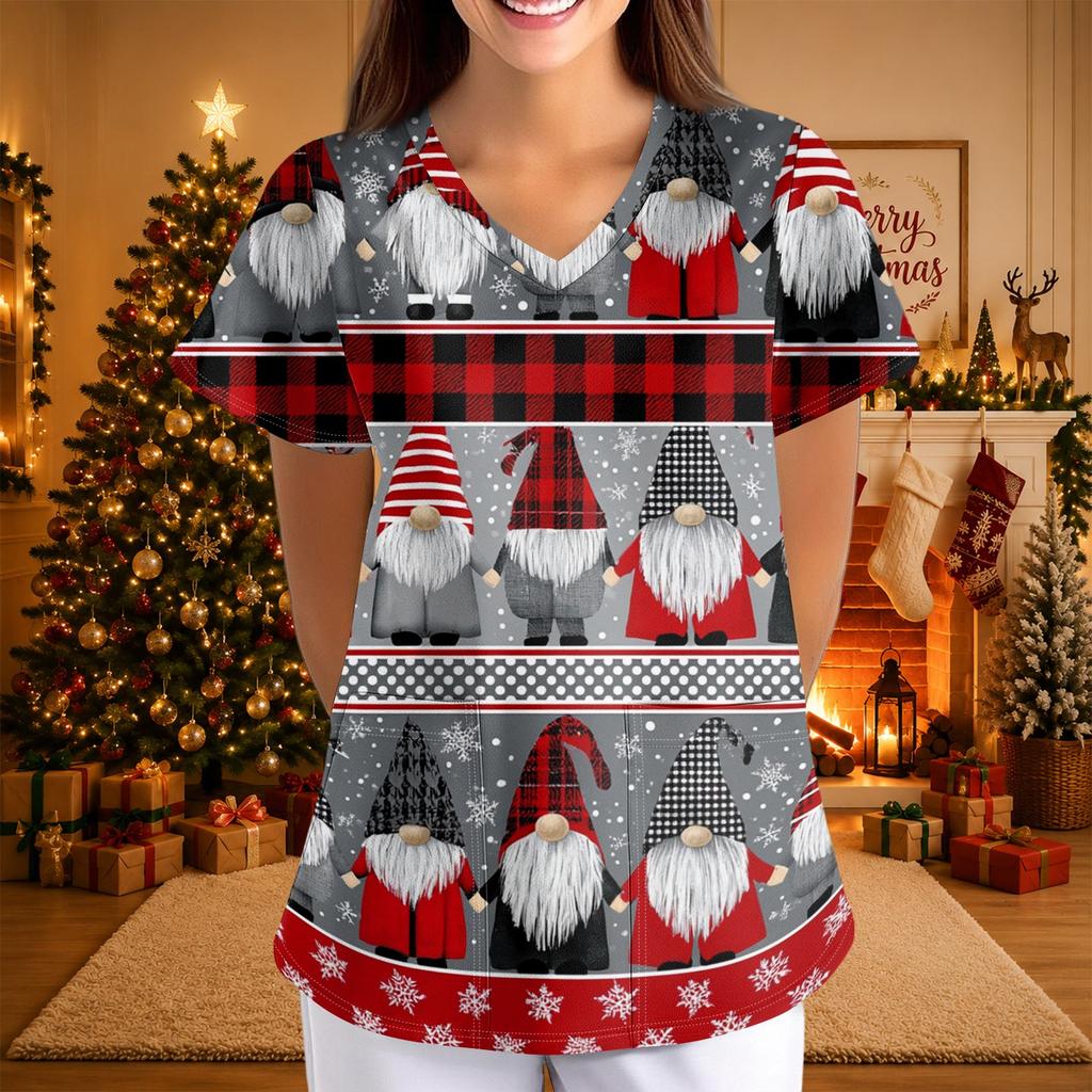 Women's Casual Fashion Printed Neck Top with Three-Quarter Sleeves for Christmas
