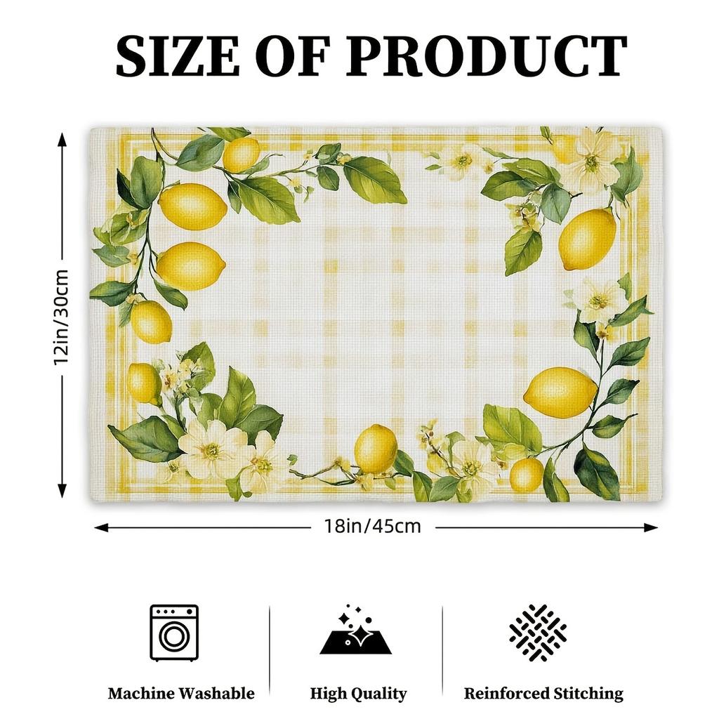 Rectangular Lemon Leaf Placemats Suitable & Dining Table Decor - Modern Lemon Green Leaf Table,, Machine Washable, Suitable for Home, Party, Gift,