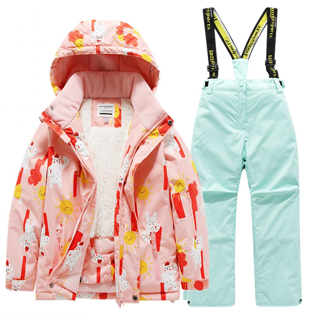Children's Fashion Skiwear Set Boys' And Girls' Thickened Waterproof Warm Ski Suit Jacket And Trousers Outfit Set