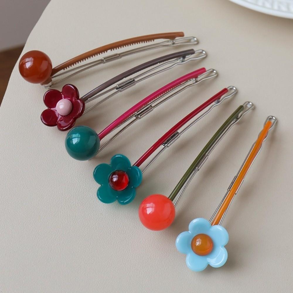 Candy Color Flower Hair Clip Colorful Bead Ponytail Hair Clip Hair Styling Tool  Back Head Updo