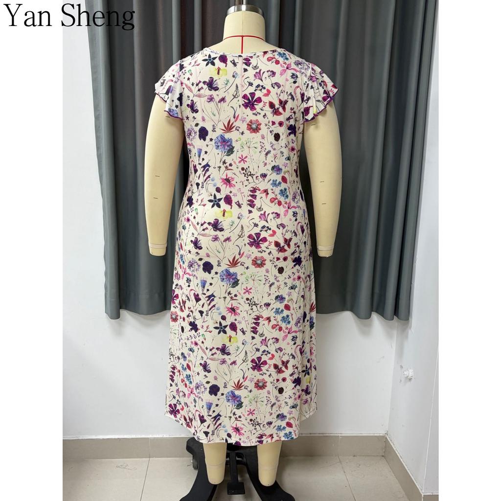 Kadın Pijama Takımı Yazlık Çiçek Baskılı Büyük Beden Kısa Kollu Buz İpeği Bol Uyku Elbisesi Bornoz Ev Giyimi