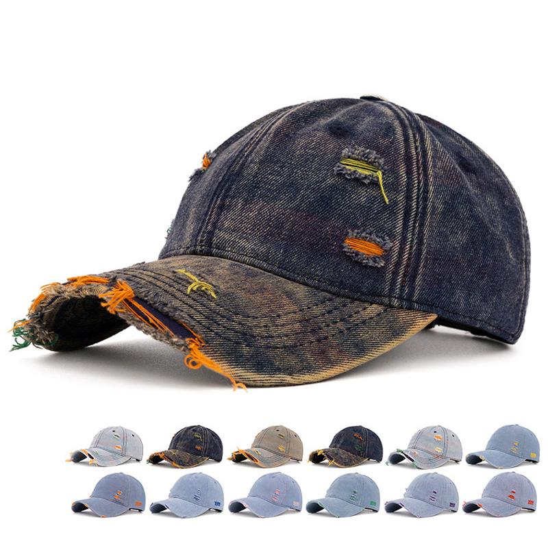 Șapcă de baseball din denim curcubeu cu găuri pentru bărbați și femei, de primăvară-toamnă, pălărie de soare