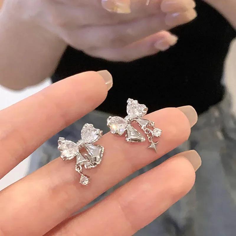 

Big Bowknot Inlaid CZ Crystal Rhinestone Cross Geometry Drop Earring for Women European American Zircon Trend Gift