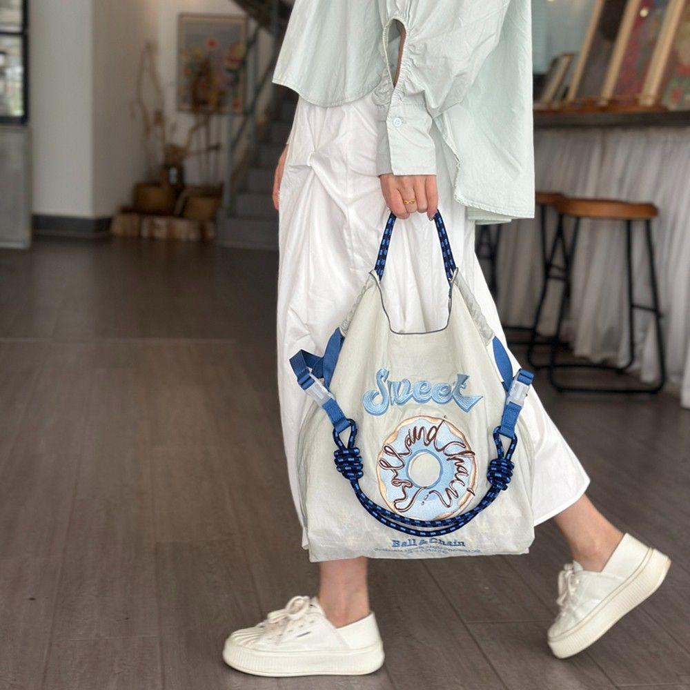 Embroidered Eco-Friendly Canvas Shopping Tote - Large Capacity Handheld/Shoulder/Crossbody Bag