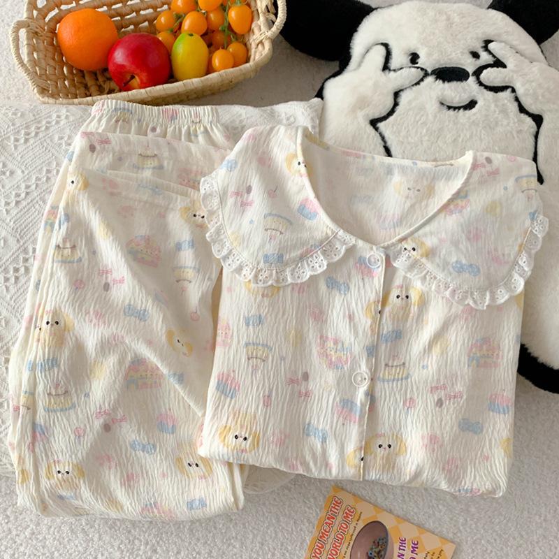 Super Cute Chef Cake Lace Doll Collar Pajamas Women'S Spring And Autumn New Cloud Cotton Long-Sleeved Loungewear Set