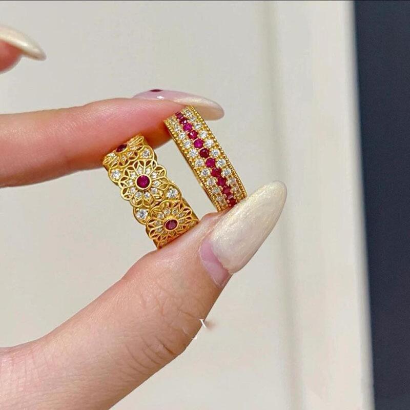 Micro-inlaid zircon hollow flower window opening ring light luxury niche fashion versatile temperament jewelry