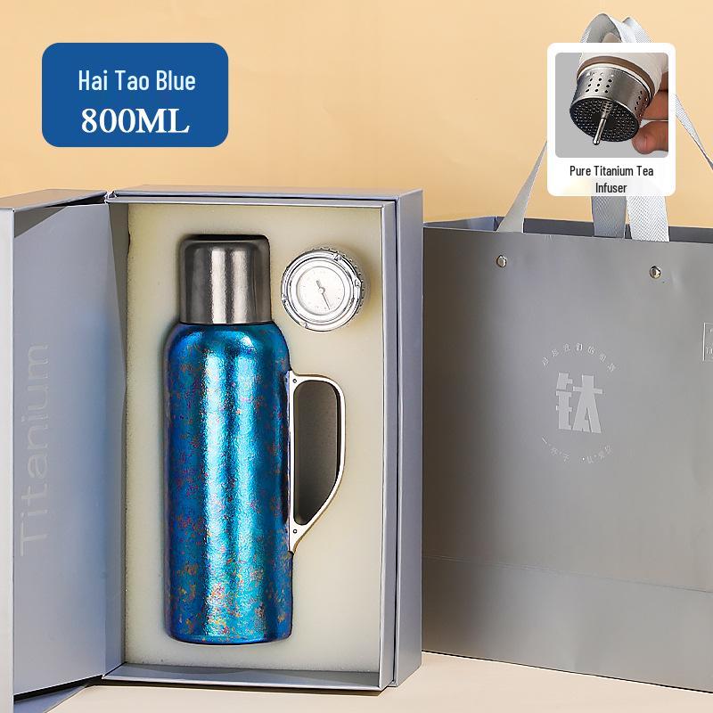 Pure Titanium Insulated Tea Kettle with Mechanical Temperature Display and Handle 800ml синий