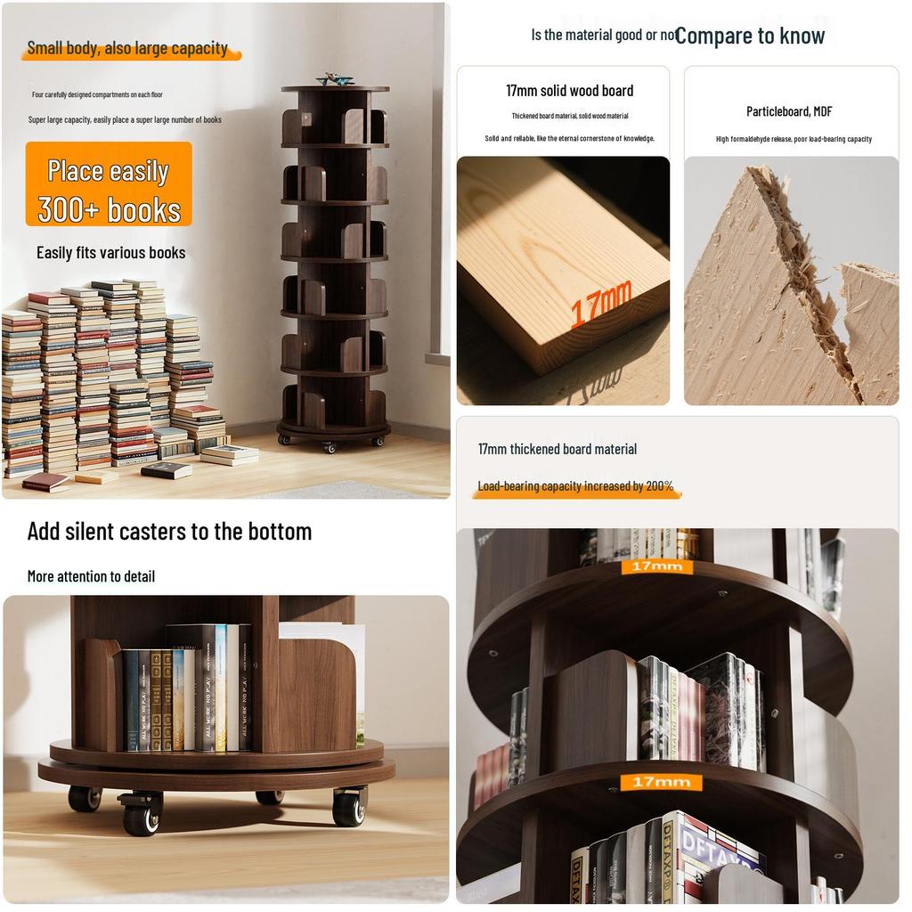360° Rotating Solid Wood Bookshelf for Children's Room