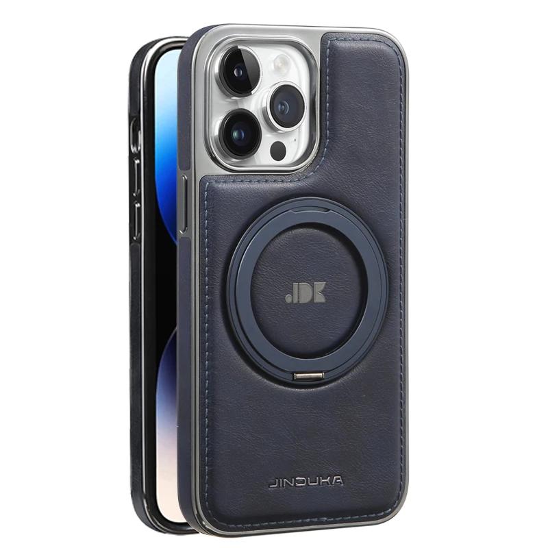 Luxury Magnetic 360 Rotation invisable Kickstand Wireless Charging Leather Case For iPhone 15 Pro Max 14 Plus 13 12 11 Cover