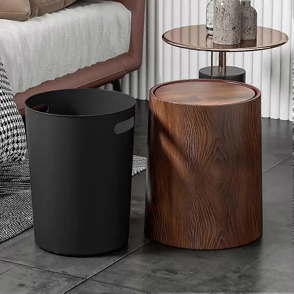 Multi-scene Imitation Wood Grain Trash Can Vintage Garden Trash Can with Lid for Home Office Vintage Decorative Storage 