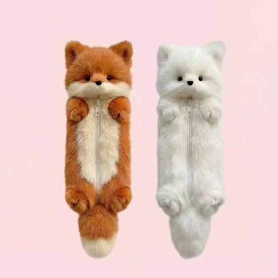 Plush Fox Pencil Case Portable Office Supplies School Students Stationery Bag Multifunctional Storage Organizer Zipper Pouch
