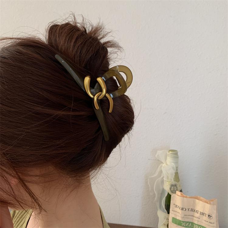 Elegant High-End Bronze Double 'C' Hairpin: Large Summer Shark Clip