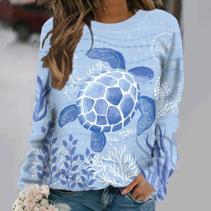 Sudaderas de Animales Marinos Tortugas Marinas Medusas Sudaderas con Capucha Estampado 3D Mujer Manga Larga Y2k Oversized Jerséis Tops Ropa Femenina