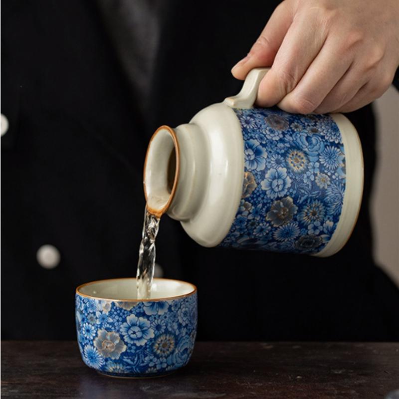 Chinese Ru Kiln Ceramic Tea Cup Mug with Lid and Strainer Retro Handmade Thermos Cup Tea Water Separation Cup Travel Teaware