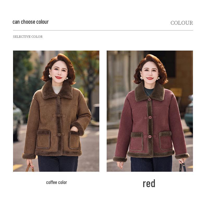 Mature Women's Fur-Lined Lapel Coat, Ages 40-60, Plus Velvet Warm Short Slimming Style