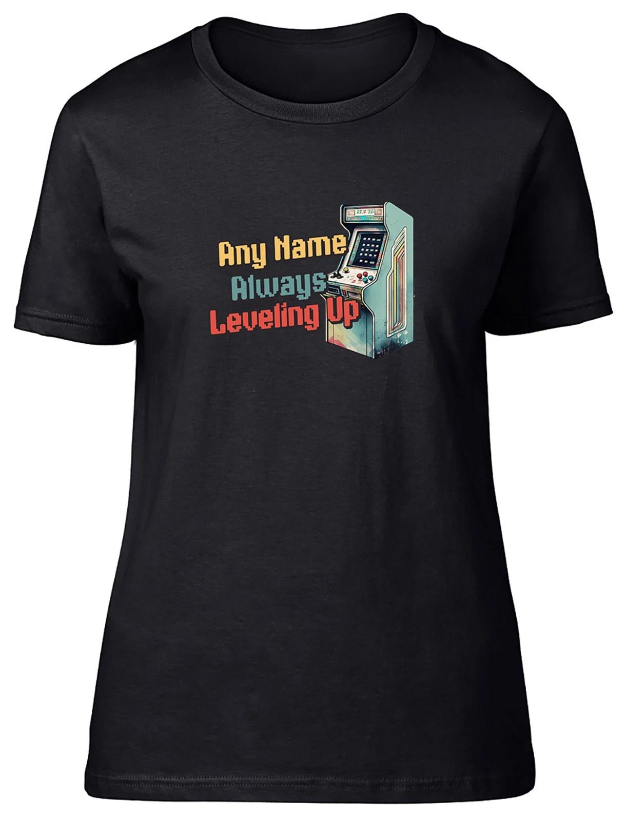 Personalised Always Leveling Up Gaming Gamer Womens T-Shirt Ladies Gift Tee XXL