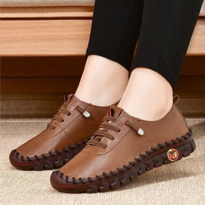 Sneakers Women Sewing Loafers Lace Up Leather Flat New Spring Casual Shoes for Women Comfortable Mom Shoe Mujer Zapatos