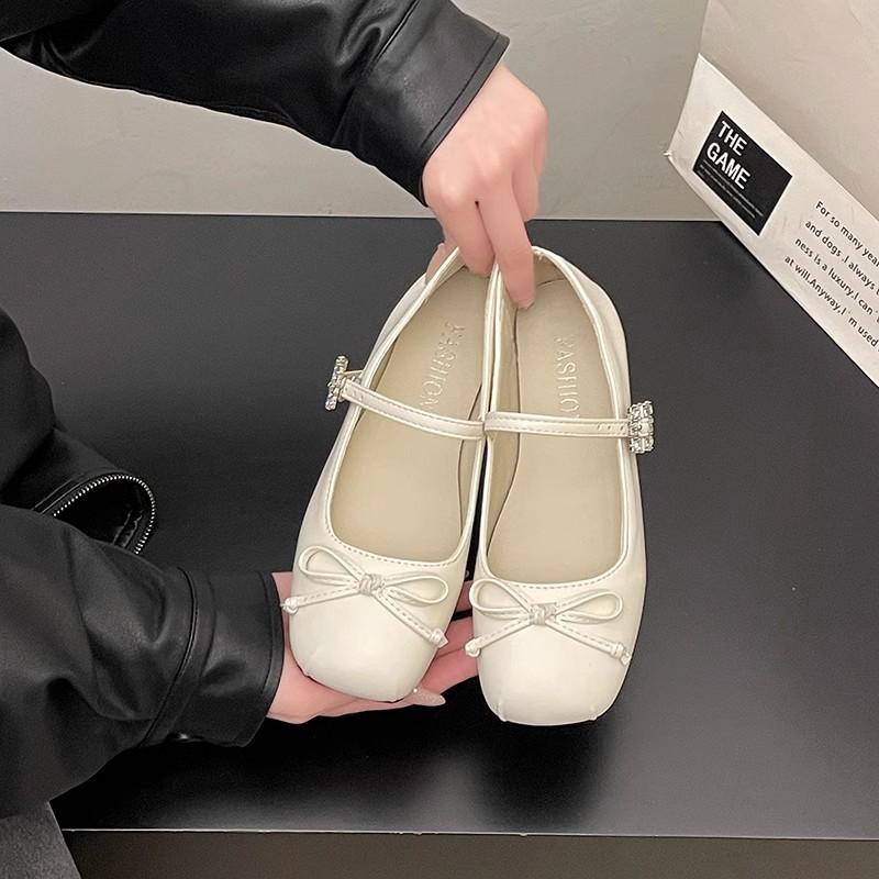 Bow niche single shoes spring and summer new soft leather Mary Jane shallow temperament women's flat shoes