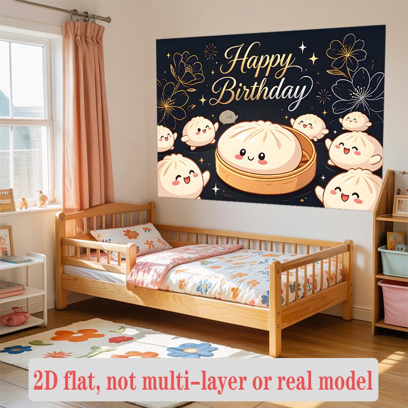 Baozi Steamed Bun Birthday Banner, Cute Dumpling Backdrop Wall Decor for Party