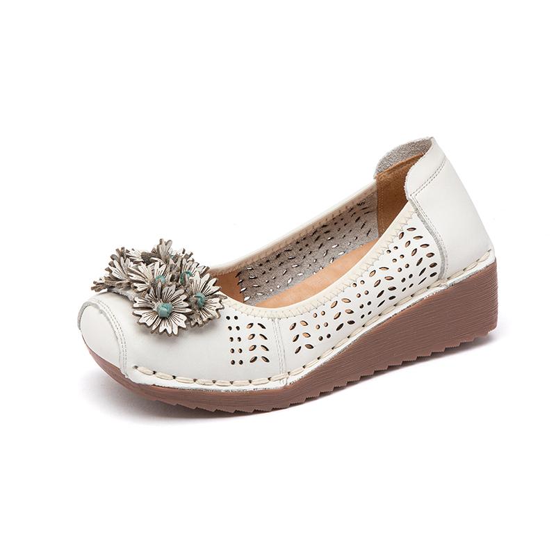 Neue 2025 Frühjahrsschuhe Wedge Flats Damen Echtleder Loafers Damen Retro Boho Slipper Fahrschuhe Frau Luxus Mokassins